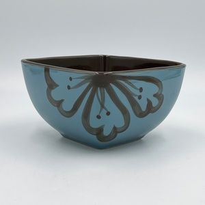 Pier 1 Hibiscus Teal & Brown 6" Stoneware Square Soup Cereal Bowl
